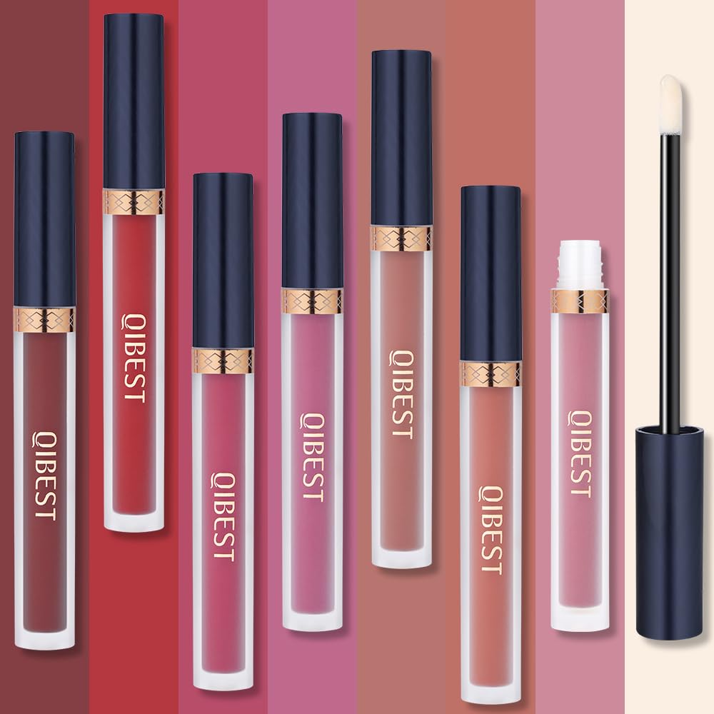 Matte Liquid Lipstick Set - 7 Pigmented Long-Lasting Shades + Lip Plumper | Velvet Waterproof Makeup Gift for Women