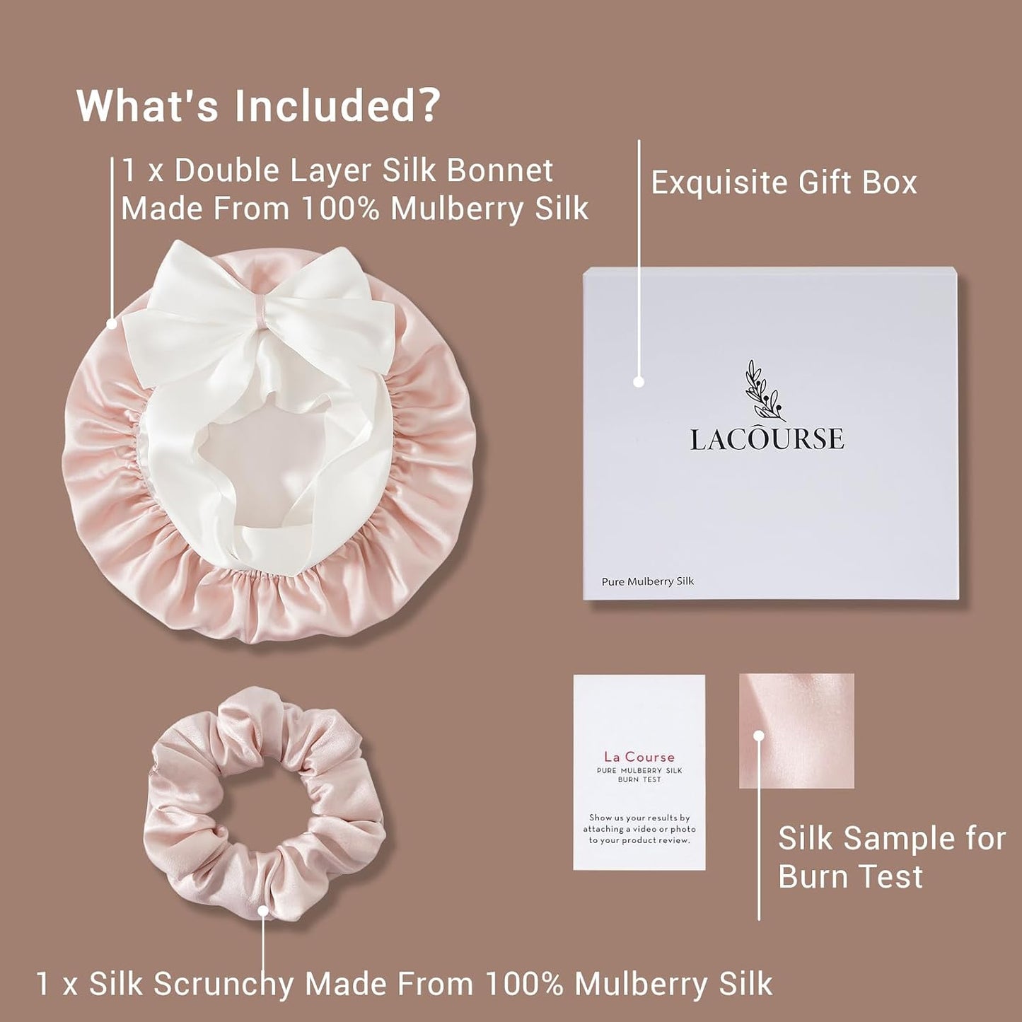 Mulberry Silk Bonnet - Anti-Slip Double-Layered Hair Wrap for Curly Hair | Large Size (Pink & Ivory)