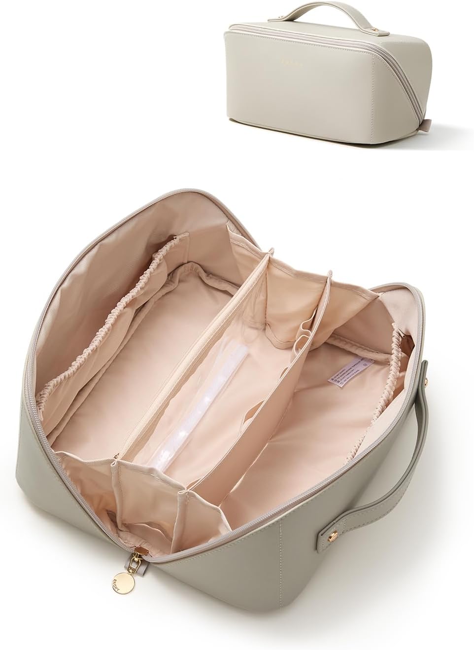 Travel Makeup Bag - Large Capacity Waterproof PU Leather Cosmetic Organizer | Flat Open Design for Skincare & Brushes