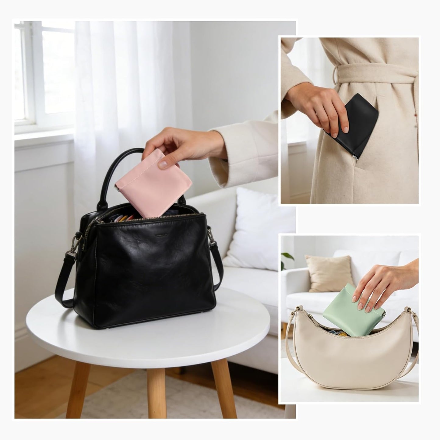 Small Leather Pocket Cosmetic Bag - Waterproof Makeup Organizer for Women | Mini Squeeze Coin Pouch - 4.7 x 4.3 In