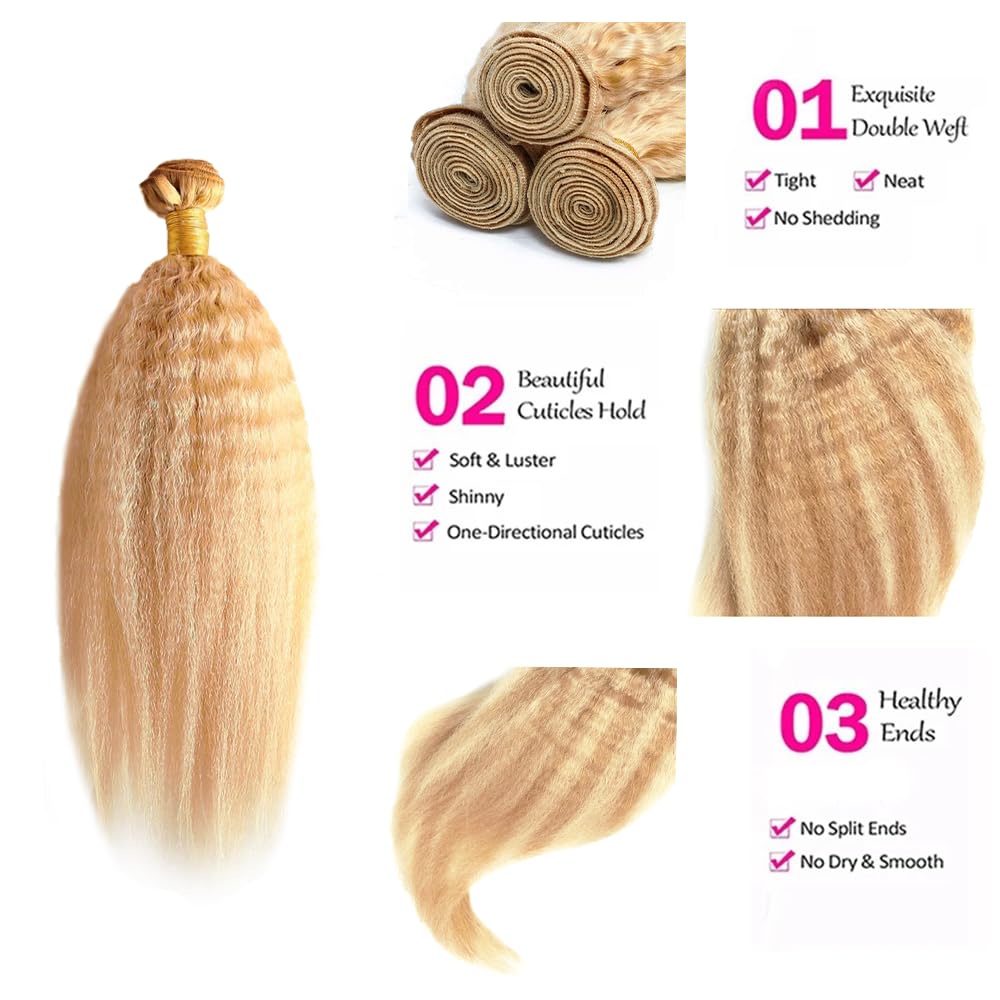 14 16 18 Inch P30/613 Highlight Blonde Bundles Human Hair 3 Bundles Brazilian Remy Hair 50 Grams/Bundle 10A Grade Unprocessed Virgin Hairs Yaki Straight Bundle Weaves Extensions