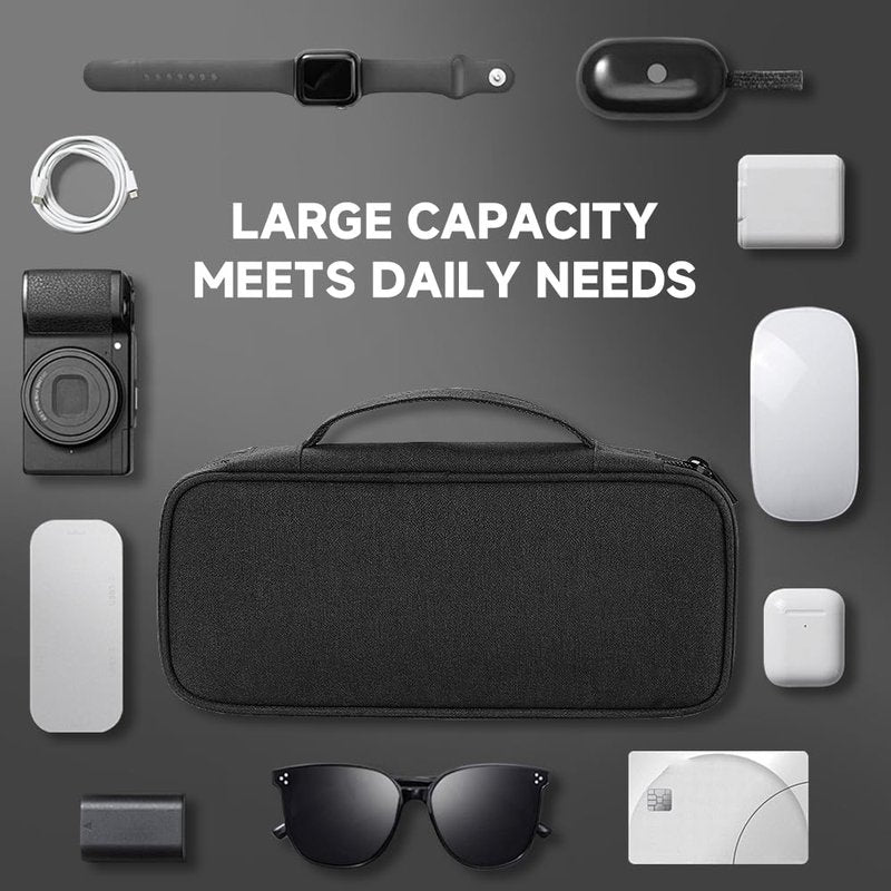 Teskyer Tech Organizer Pouch – Portable Waterproof Electronics Bag with Compartments for Cables, Chargers, Earbuds & Phone (Black)