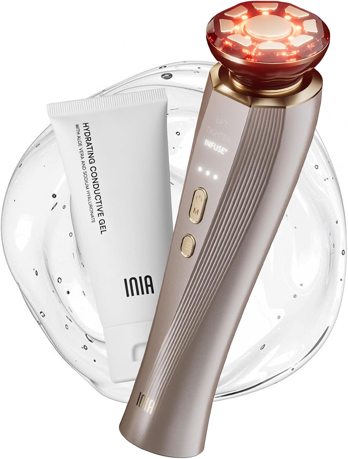 INIA Microcurrent Facial Device - 3-in-1 Red Light Therapy Massager for Face & Neck | Heat & Vibration for Firming & Smoothing