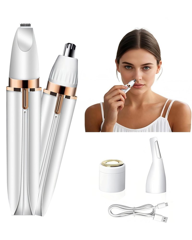 SensaWaves Nose Hair Trimmer for Women & Men, Rechargeable Eyebrow & Ear Hair Remover with 4 Replacement Heads, IPX6 Waterproof, Painless Multifunctional Electric Facial Hair Trimmer