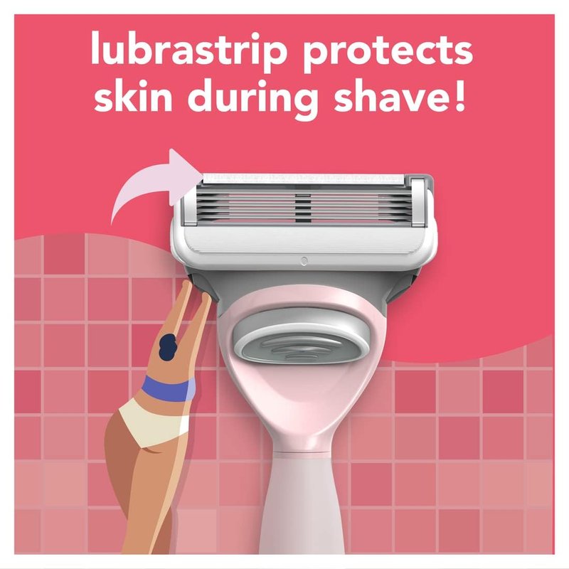 joy Razors for Women, 1 Handle, 8 Razor Blade Refills, Pink, Lubrastrip to Help Avoid Skin Irritation
