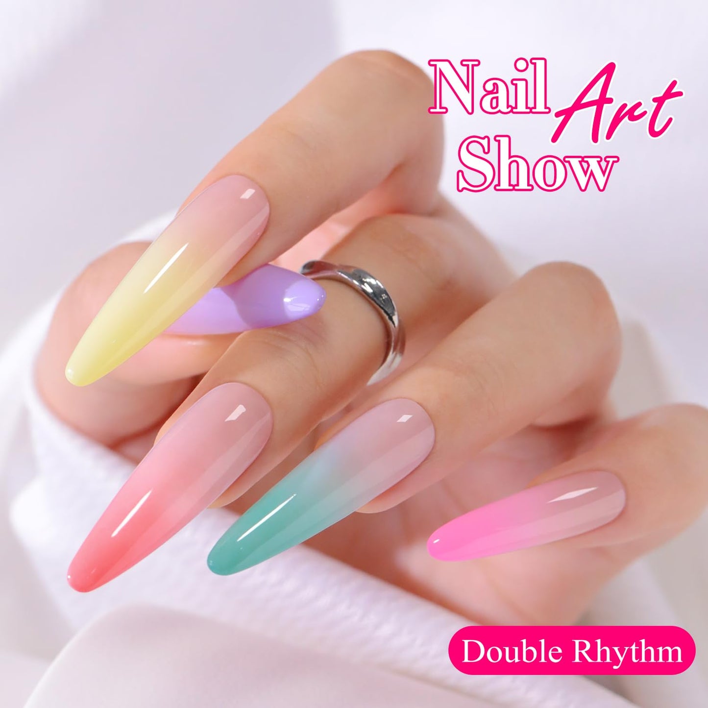 Double Rhythm Nail Art Gel Polish Set - 6 Vibrant Colors with 100 Sponges & Grabbing Pen | Perfect for Creative Designs