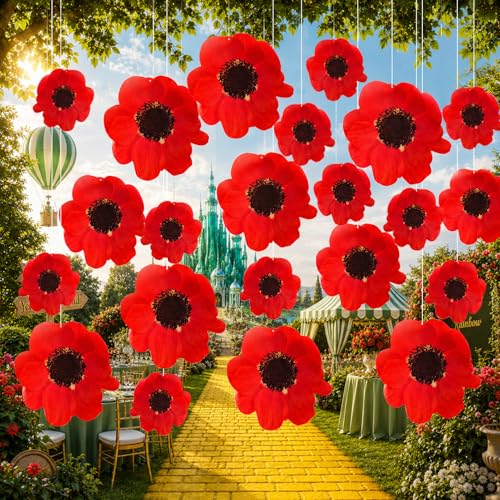 22 PCS Red Poppy Hanging Decorations for Classroom & Parties