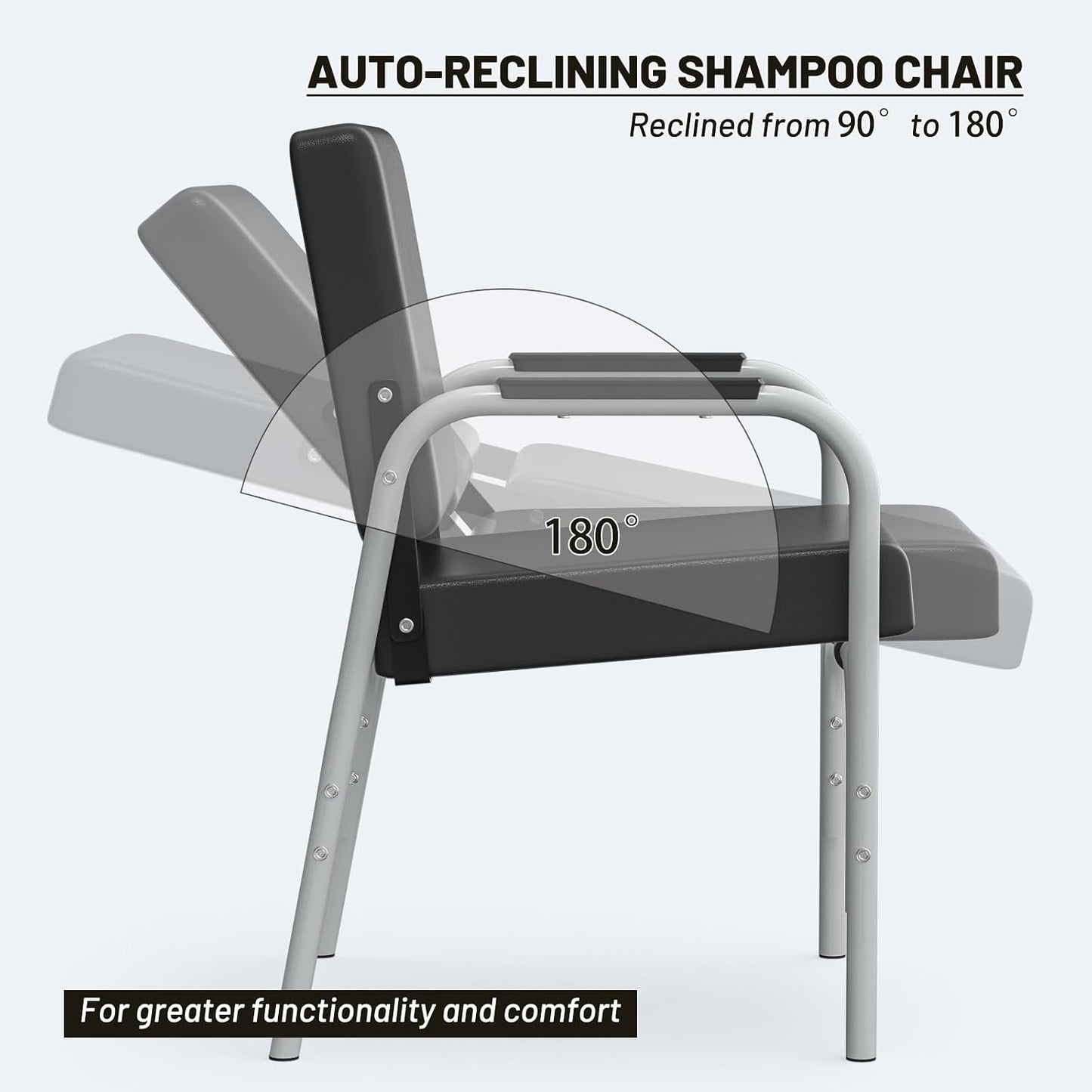 Auto-Recline Shampoo Chair - Portable Salon Chair with 300lbs Capacity & Tilted Backrest | Grey