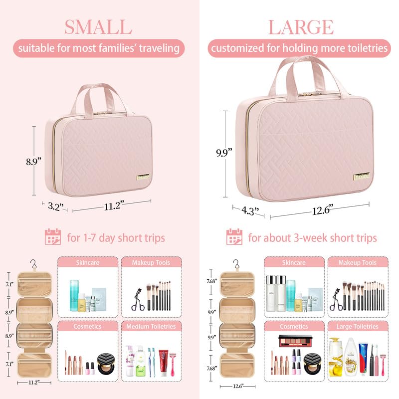 HOTOR Medium Pink Hanging Travel Toiletry Bag Women Men Compact Organizer