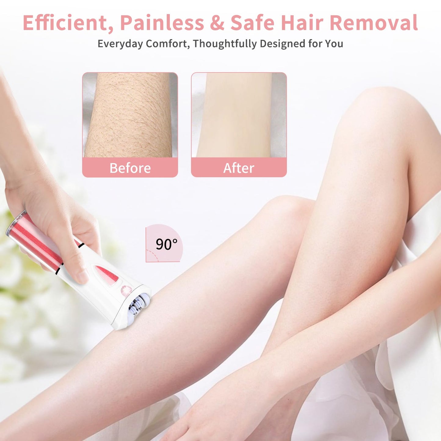 Facial Epilator for Women - 2026 New Electric Hair Remover for Body/Face/Chin/Arms/Bikini - Cordless Hair Removal Device Battery Operated with LED Light - Mini Epilator for Teen Girl Travel Home