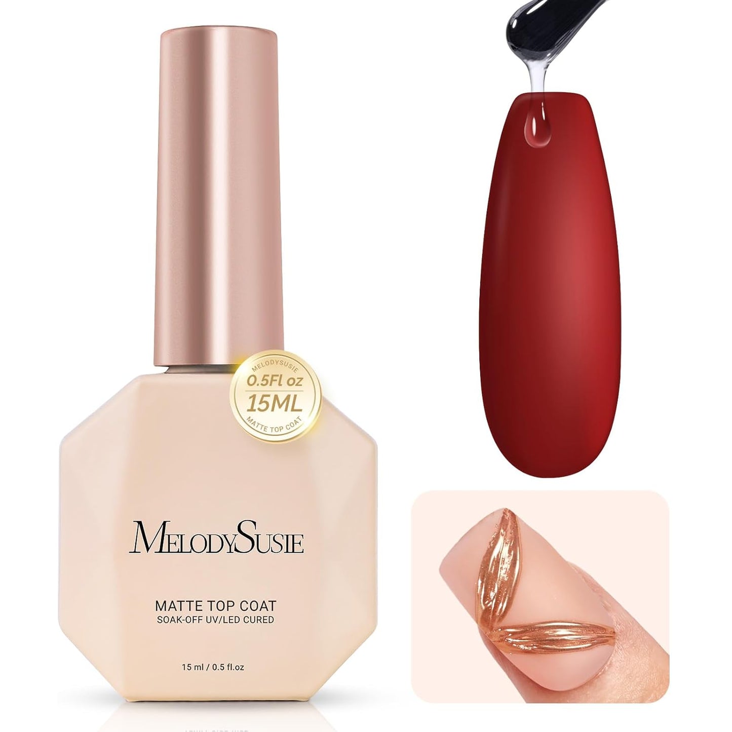 MelodySusie Matte Gel Top Coat - Long-Lasting UV Curable 15ml for DIY Nail Art | Powder-Resist Formula