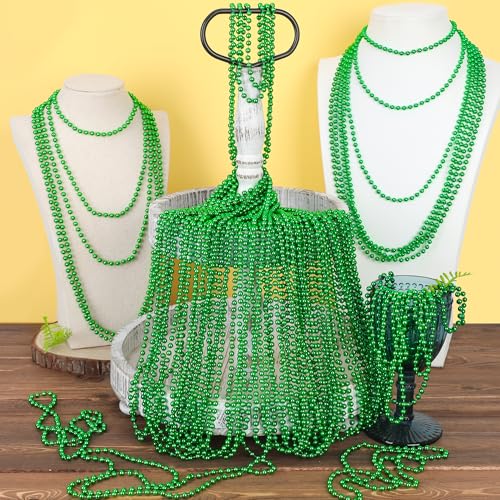 50PCS St. Patrick's Day Green Bead Necklaces - Metallic Mardi Gras Accessories