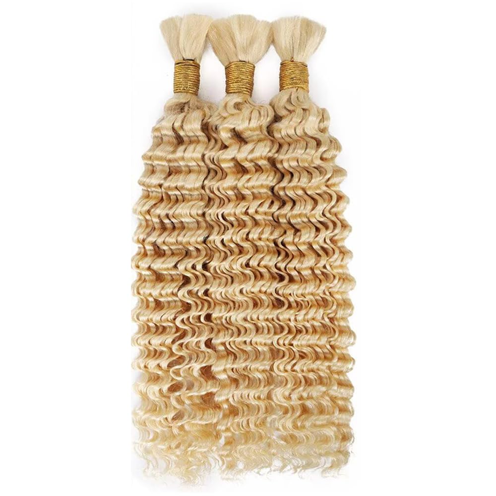 613 Boho Human Hair Braiding 27 613 Blonde Boho Human Hair Braiding Blonde Braids Deep Wave Knotless Bulk 27/613 Braids 12 12 12 Inch