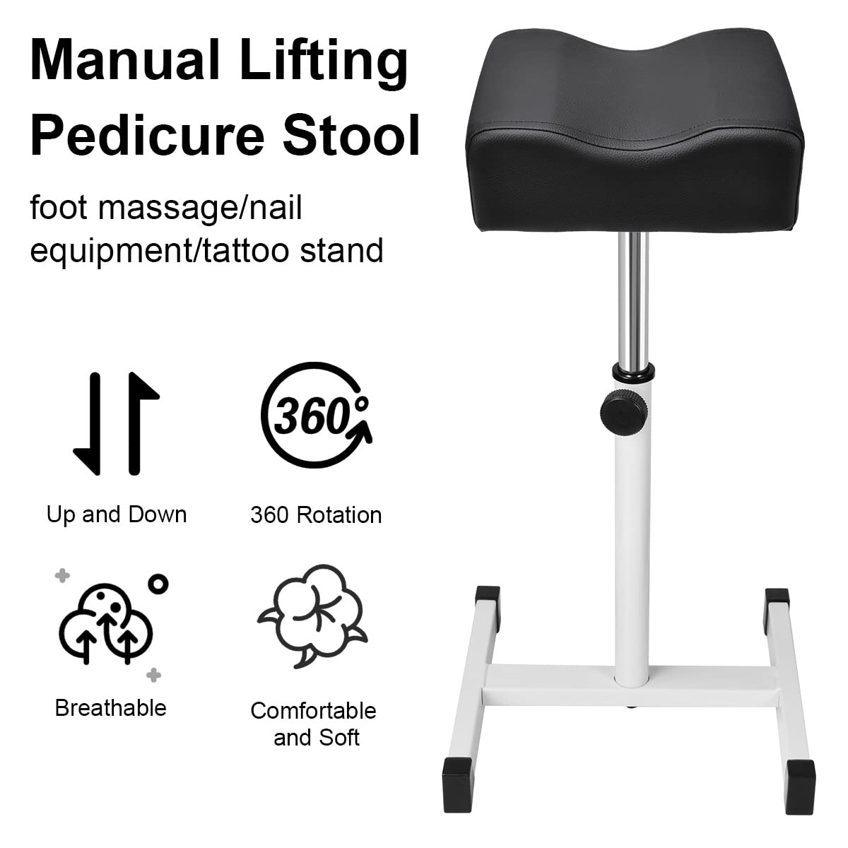 Adjustable Height Footrest - Pedicure & Manicure Stool for Home Spa | Black