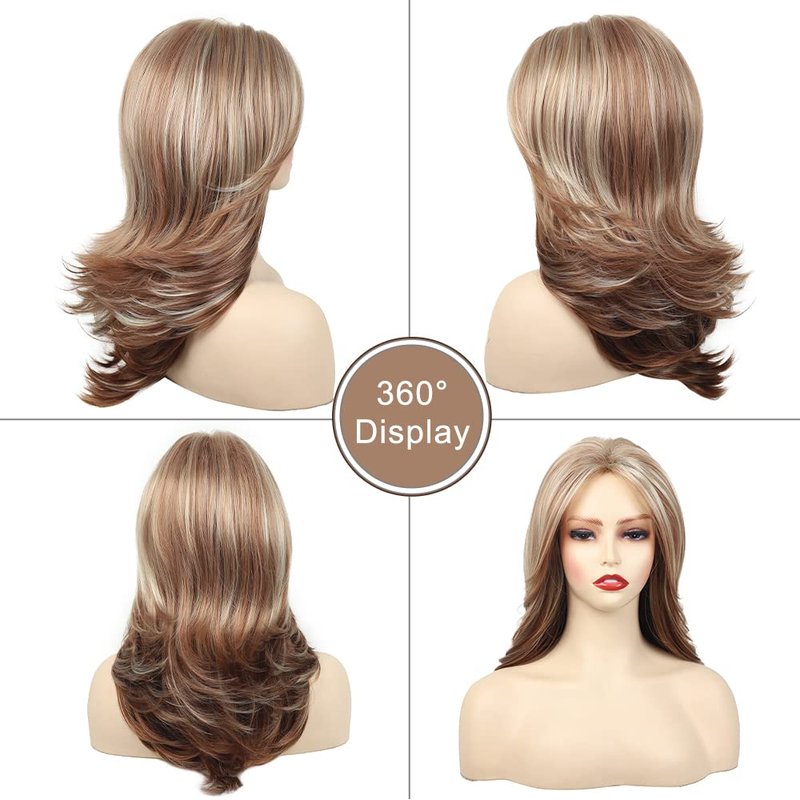 Long Layered Wavy Wig for Women - Heat-Resistant Synthetic Hair | Brown with Blonde Highlights