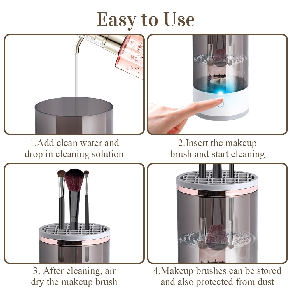 Electric Makeup Brush Cleaner, Abnaok Makeup Brush Cleaner Machine with Brush Clean Mat, Automatic Cosmetic Brush Cleaner Makeup Brush Tools for All Size Beauty Makeup Brushes Set, Gift for Women Wife