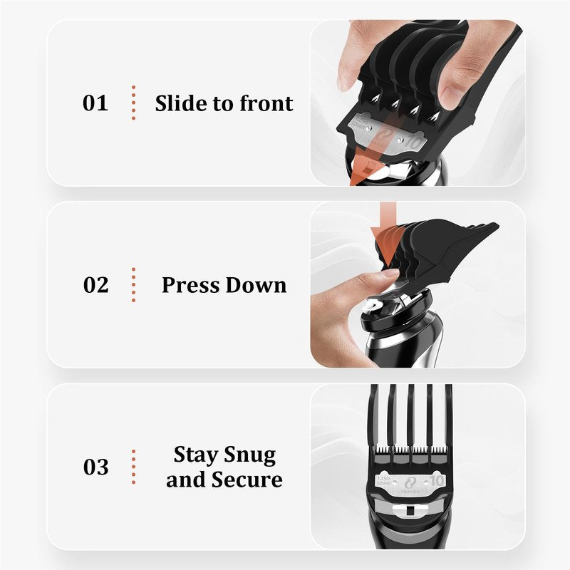Clipper Guards Set with Metal Clip, Hair Clipper Attachment for Wahl Clippers, 3 Cutting Lengths 1.25 Inch, 1.5 Inch, 2 Inch, Extra Long 10 12 16 Guard, Black