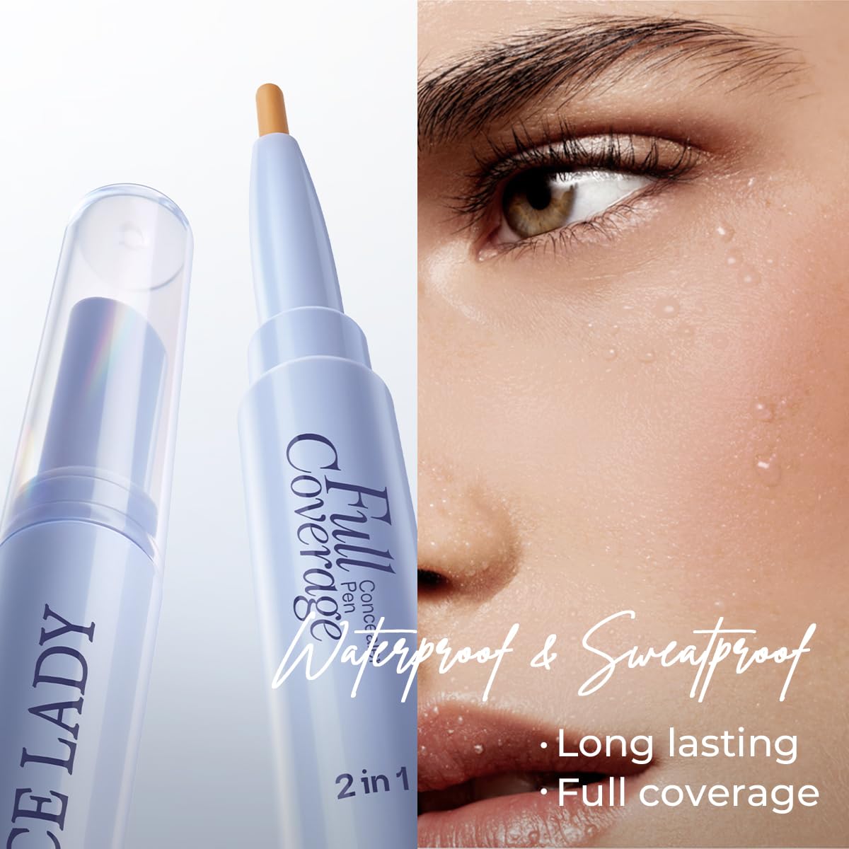 Full Coverage Concealer Pen - Dual-End Waterproof Stick for Dark Circles & Blackheads | Lightweight & Sweatproof - #01 Light Natural
