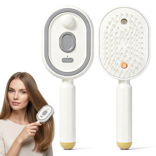 Electric Steam Brush for Hair, 2026 New Rechargeable Hair Straightener Brush with Detangling Comb, Water Spray Hair Brush for Both Long & Short Hairs (White)