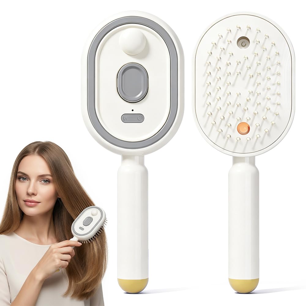 Electric Spray air Cushion Massage Comb, 3-in-1 Electric Mist Spray Hair Brush, Retractable Hairs Massage Brush for Frizzy Hair & Scalp Care, Relieve Hair Tangles & Dryness (Cream)