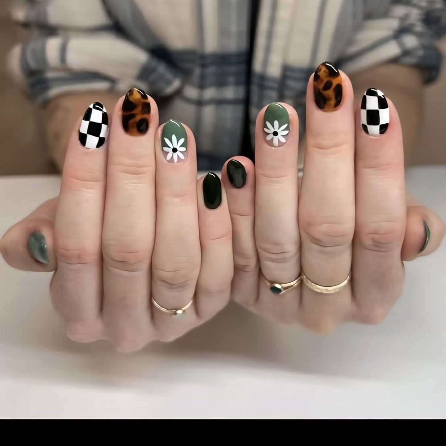 Colorful Press-On Nails - Short Square Acrylic Nails with Gradient Rainbow & White Dots | Full Cover DIY Manicure