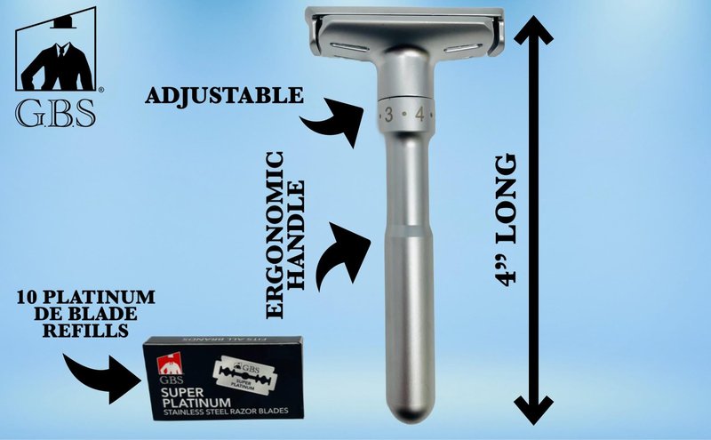 G.B.S Chrome Adjustable Men's Double Edge Safety Razor Blade and 10 G.B.S Platinum Blades Refills