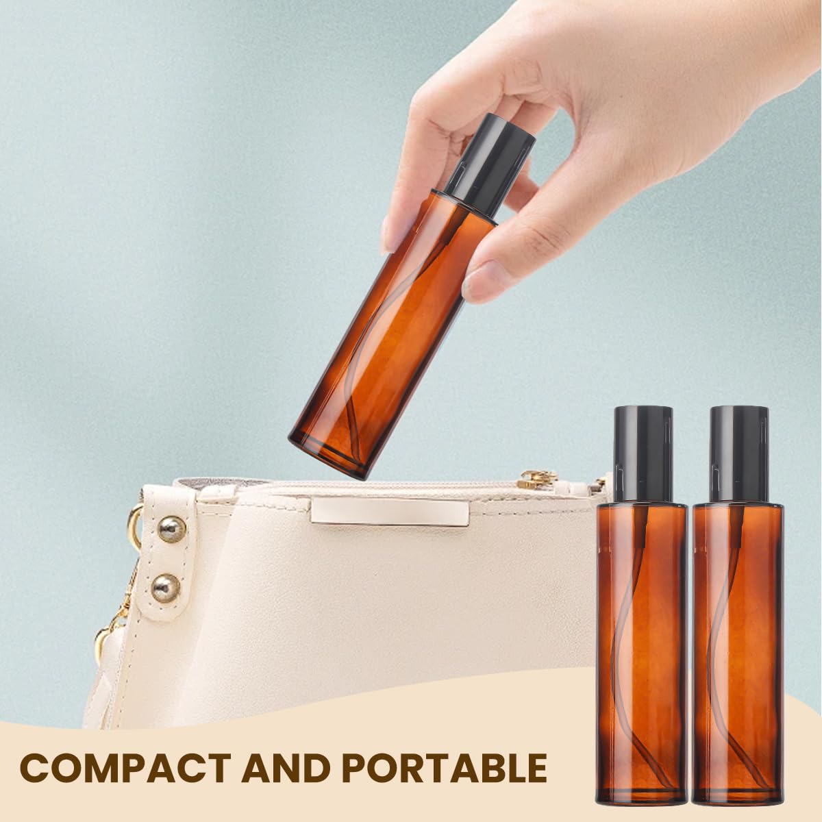ASTRQLE 2 Pcs 100ml 3 4oz Amber Glass Spray Bottles Refillable Fine Mist Essential Oil Bottles Cosmetic Containers for Travel Aromatherapy Makeup Skincare