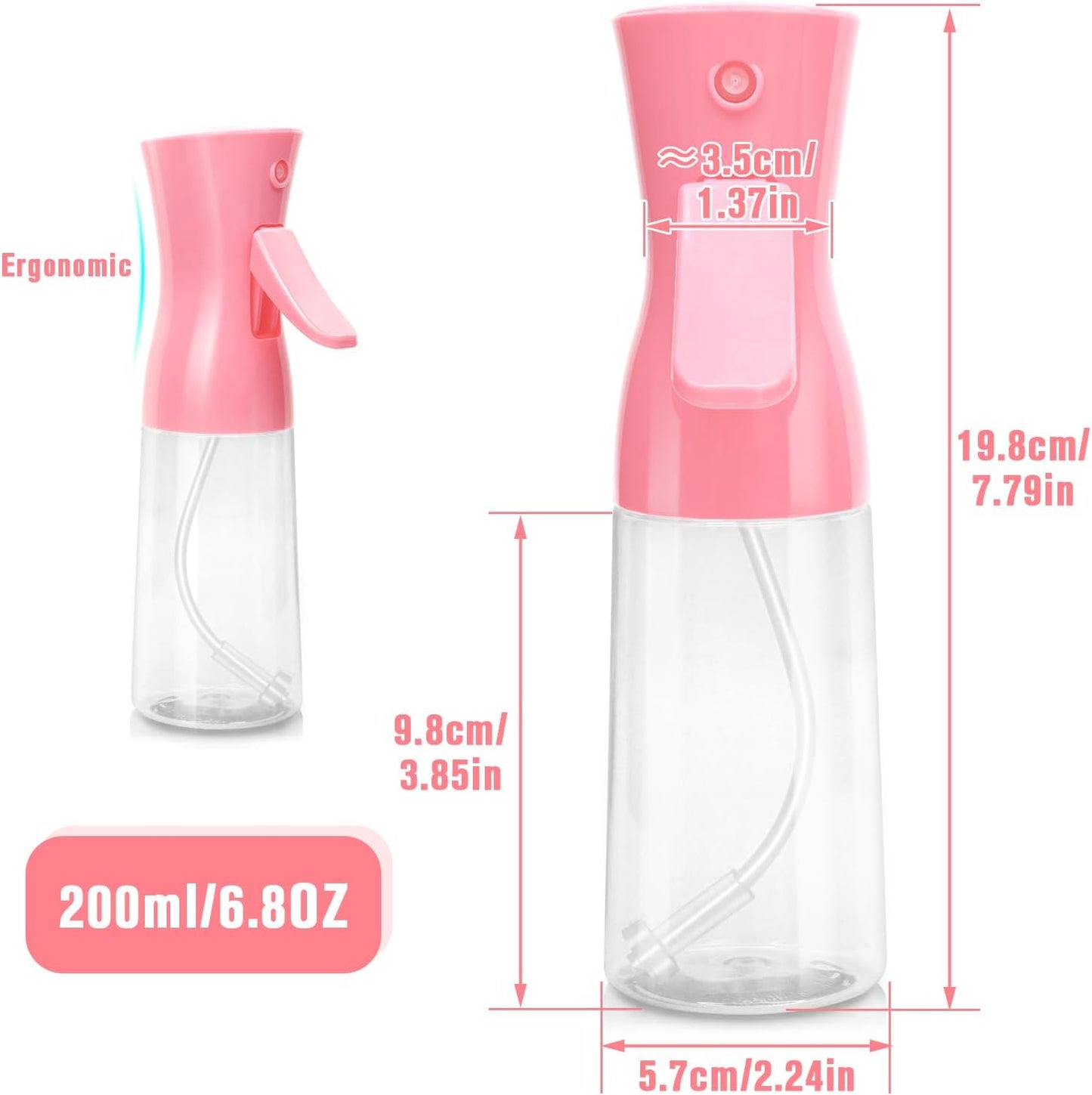 Fine Mist Spray Bottle - Ultra-Fine Continuous Spray for Hair, Skincare, and Plant Care | Refillable 6.8oz Light Pink
