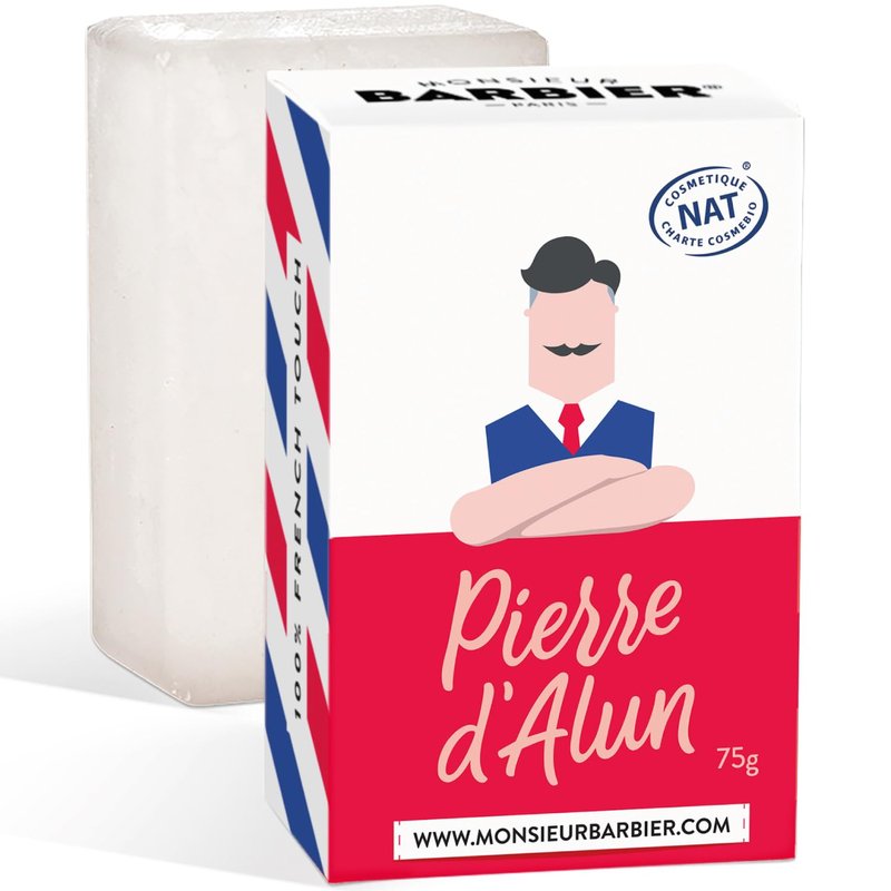 MONSIEUR BARBIER Alum Block for Shaving Alum Stone for Face, Natural Mineral Bar | Soothing Grooming Stone for After Shave, Deodorant Use & Wet Shaving | Soothes Razor Burn Vegan Made in France 75g