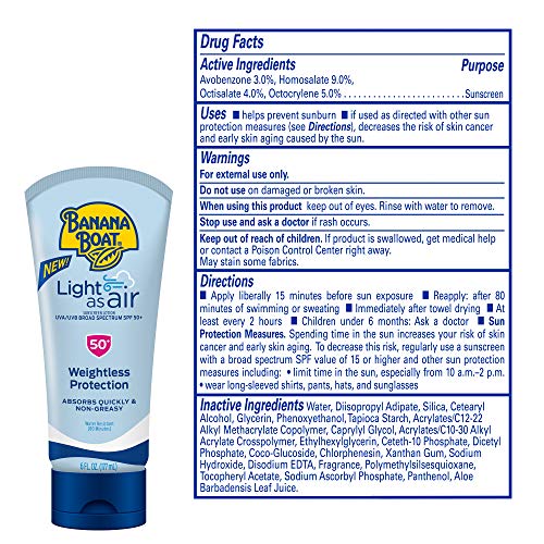 Banana Boat Light As Air Sunscreen Lotion SPF 50 Twin Pack | Lightweight & Non-Greasy Lotion Sunscreen SPF 50, Sunblock, Oxybenzone Free, 6oz each