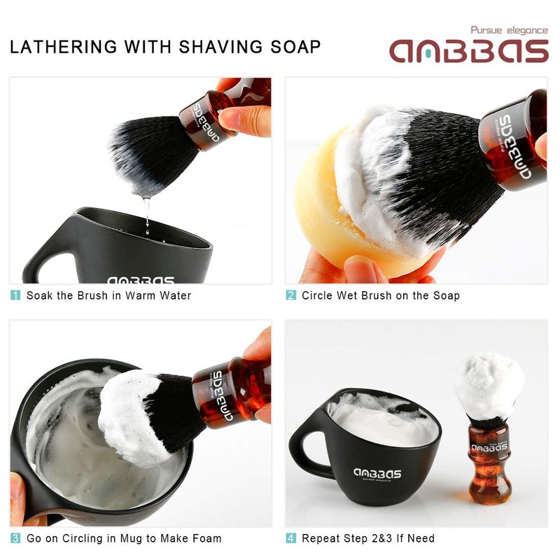Anbbas Synthetic Badger Shaving Brush with Resin Handle,Nylon Bristles Hair Lathering Foam Brush for Men Travel Professional Wet Shaving(Amber,24 mm Knot)