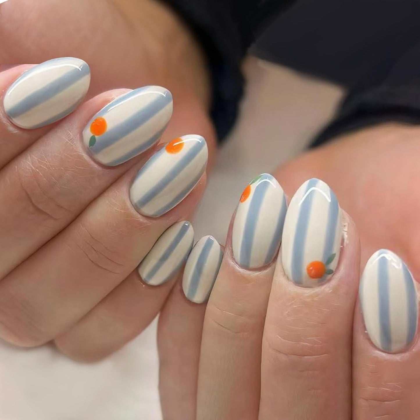 Medium Oval Press-On Nails - Glossy Summer Designs | Cute Orange, Reusable Full Cover Nails, 24 Pcs