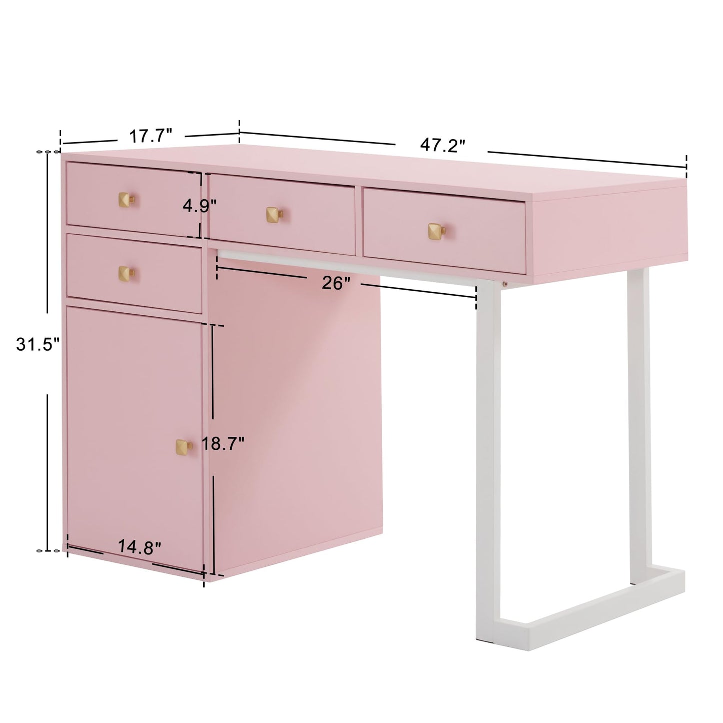 BarberPub Manicure Table with Storage Drawers, Nail Salon Desk for Nail Tech, Makeup Station with Round Handles, Beauty Equipment with Display Open Space 2990 (White&Pink)