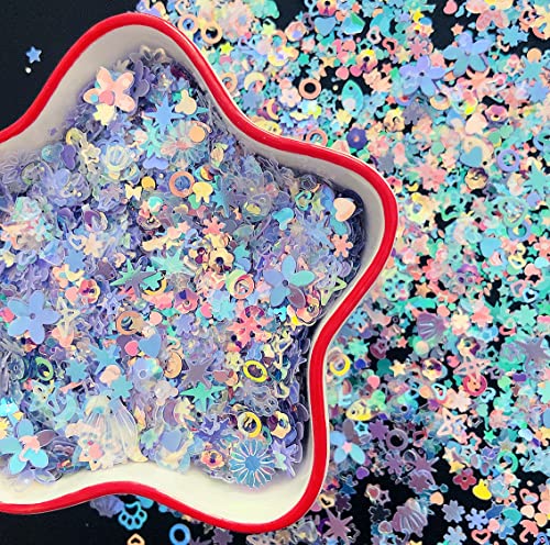 Holographic Nail Glitter Sequins - Heart, Star & Butterfly Shapes (50g)