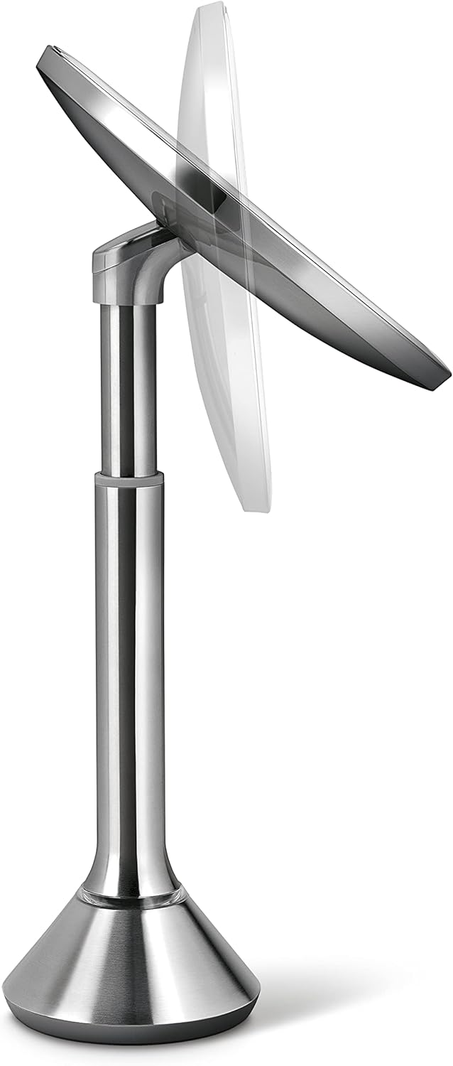 simplehuman 8" Round Sensor Makeup Mirror - Touch-Control Dual Light, 5x Magnification, Rechargeable & Cordless | Brushed Stainless Steel