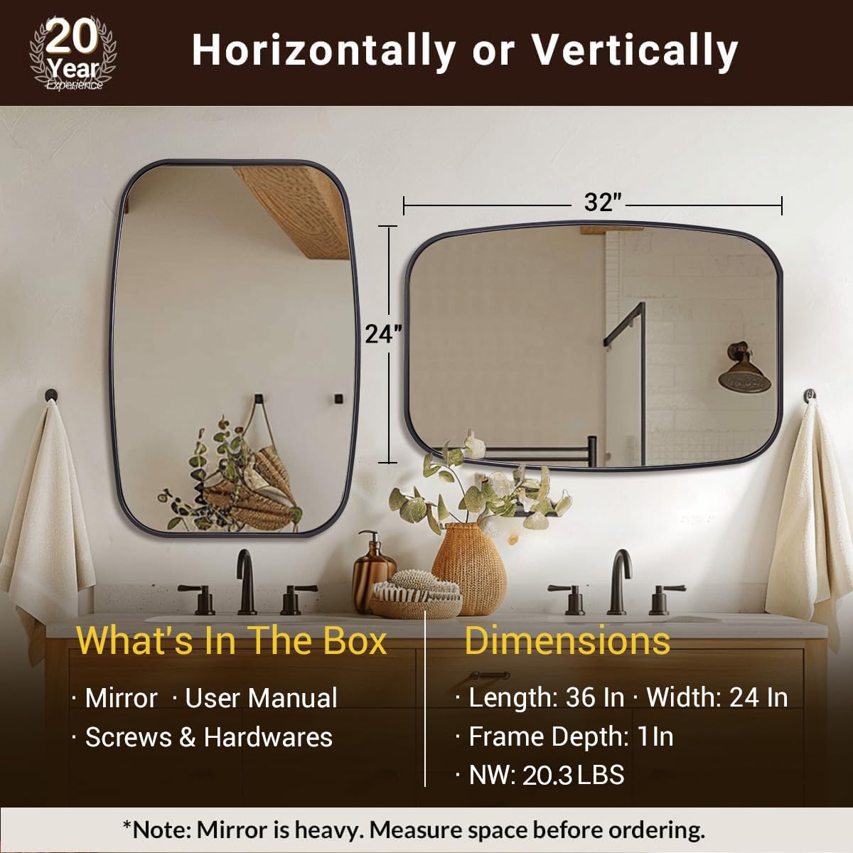 ANDY STAR Black Oval Square Mirrors for Bathroom, 24x32 Inch Oblong Bathroom Mirrors for Over Sink, Modern Metal Vanity Mirror, SUS304 Squoval Tube Frame, Wall-Mounted Vertically or Horizontally