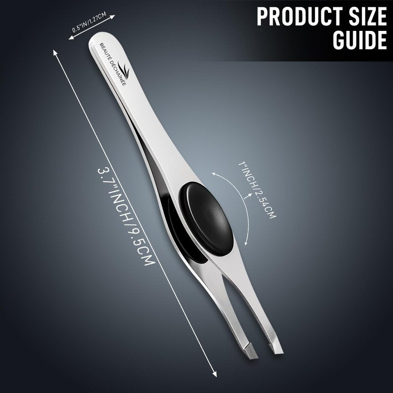 BEAUTÉ DÉCHAÎNÉE Professional Tweezers for Women, Men - Wide Grip Slant Tip Premium Tweezers Stainless Steel Eyebrow Tweezer for Facial Hair, Plucking Removing Ingrown Hairs