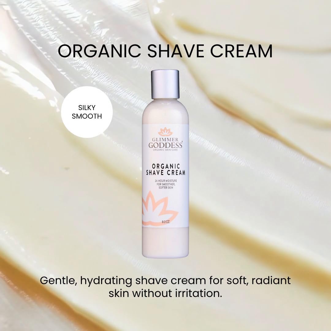 Glimmer Goddess Organic Shave Cream, Unscented, For Sensitive Skin, With Coconut Oil, Shea Butter, Aloe Vera