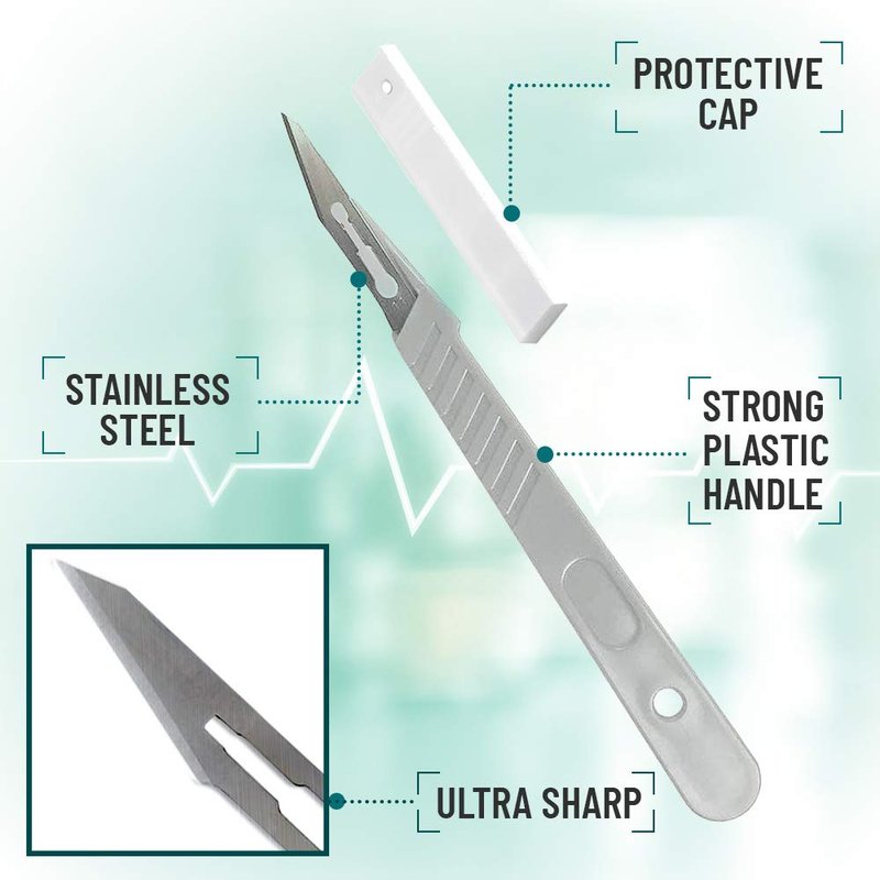 MyMed Disposable Scalpel #10 and #11 Scalpel Blades, Pack of 10 Dermaplaning Blades w. Plastic Handle, Carbon Steel Dermablade Blades Individually Wrapped 5x10 Blade and 5x11 Blade, Sterile