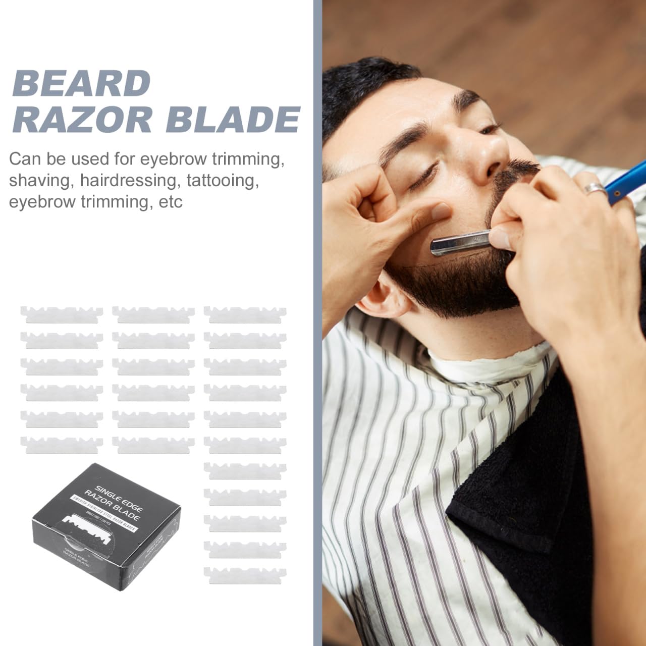100 Count Single Edge for Men, Professional Barbershop One Blade Refills for Face Shaving, Precision Beard and Mustache Grooming, Fits Folding Straight Razors