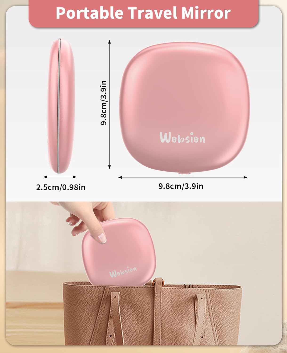 Rechargeable Lighted Travel Makeup Mirror - 1x/10x Compact Magnifying | Portable 4-Inch Rose Gold
