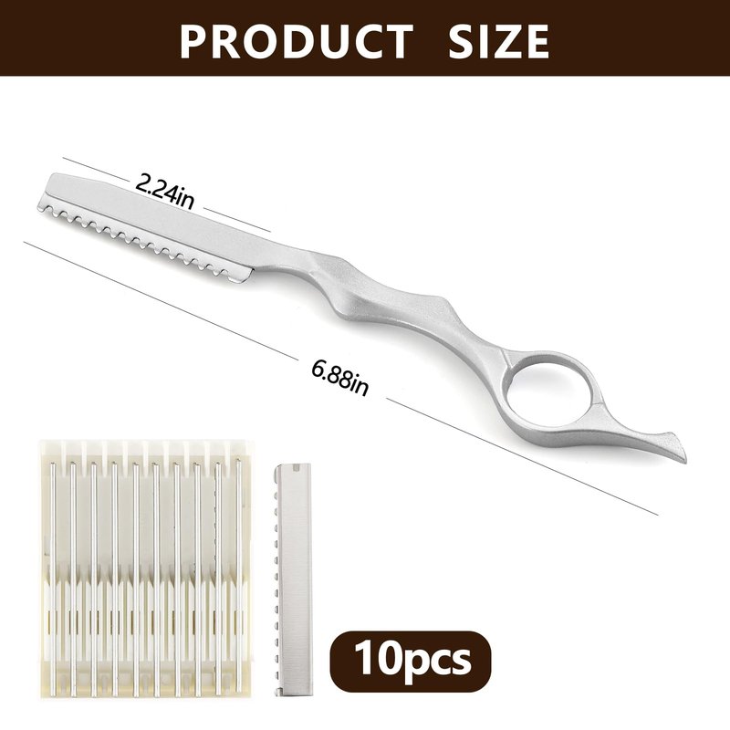 ZJO Hair Razor for Cutting Hair, 2 Pack Straight Edge Razor for Thinning and Texturizing with 10 Replacement Blades, Zinc & Aluminum Alloy Styling Tool for Home and Salon, Black & Silver