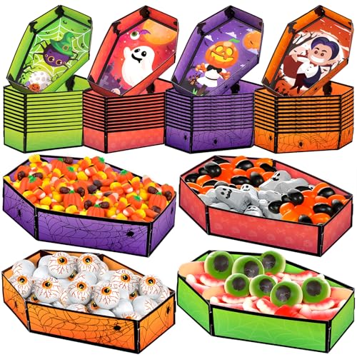 Geefuun 100Pcs Halloween Coffin Food Trays - Disposable Snack Dishes