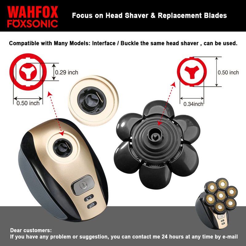 Universa 7 Blades Replacement Heads for Mainstream head shaver brands, Head Shaver Replacement Blades (7 Gold+black)