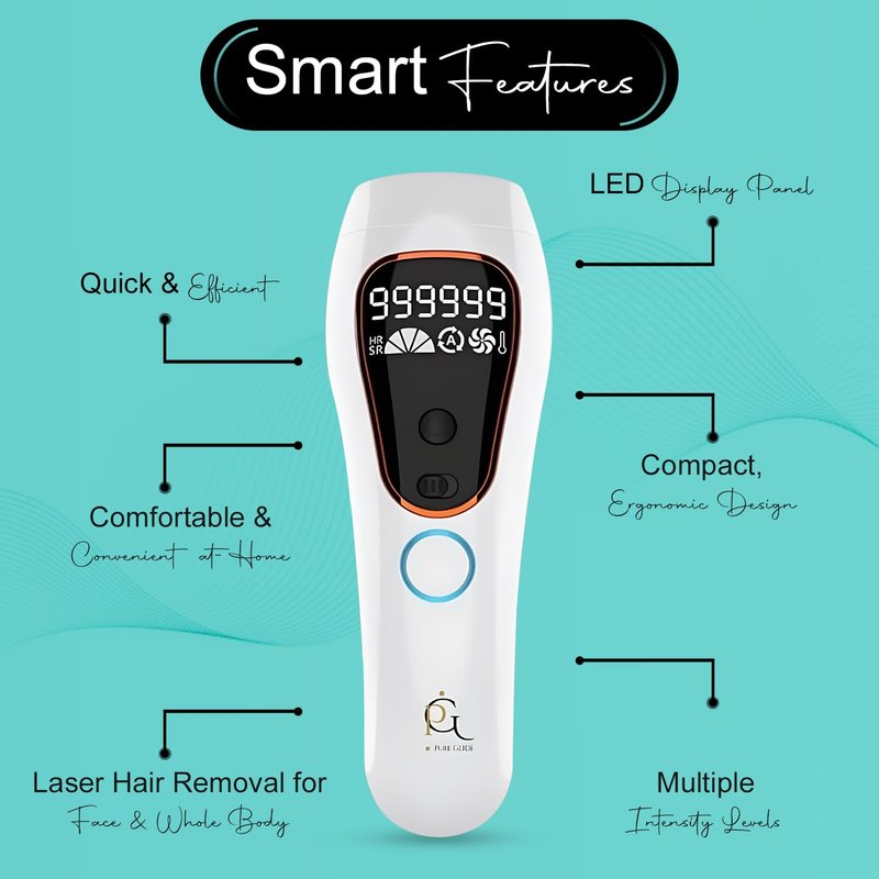 Pure Glide IPL Hair Removal Device for Women & Men, At-Home Hair Removal for Face, Legs, Arms & Bikini Line, Long-Lasting Hair Reduction, 999,999 Flashes, Painless & Easy to Use