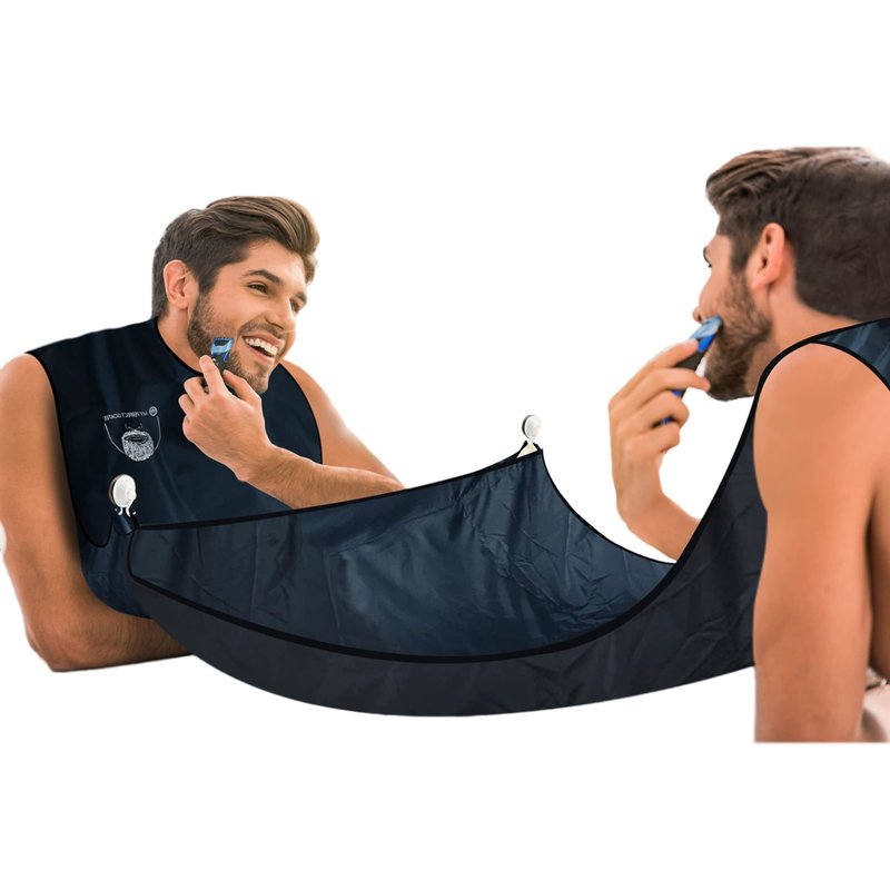 My Perfect Goatee Beard Bib Apron for Men - Superior Lock-Down Suction Cups - Hair Clippings Catcher - Waterproof Cape with Storage Pouch - Adjustable Neck Strap