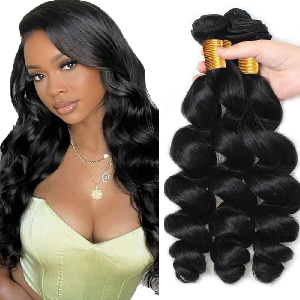 22 22 22 Inch #1B Loose Deep Wave Bundles Human Hair 3 Bundles 50 Gram Per Bundle Natural Black Color Loose Wave Bundle Unprocessed Brazilian Virgin Weave Hair Extensions for Black Women