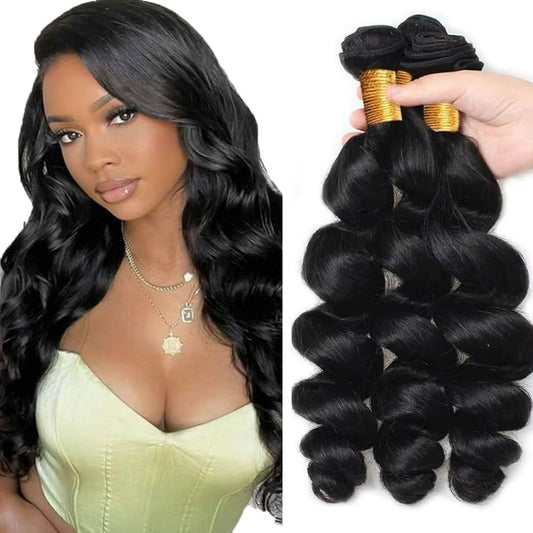 30 30 30 Inch Loose Deep Wave Bundles Human Hair Bundles #1B Natural Black Color Loose Wave Bundle Unprocessed Brazilian Virgin Weave Hair 3 Bundle 50 Gram Per Bundle