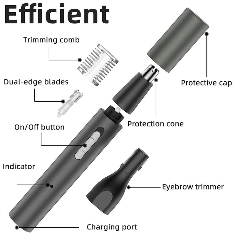 Professional Nose Hair Trimmer for Men & Women, 3-in-1 USB-C Rechargeable Electric Ear & Eyebrow Groomer, Waterproof Dual-Blade Facial Hair Remover, Painless Precision Grooming Kit for Travel & Gifts