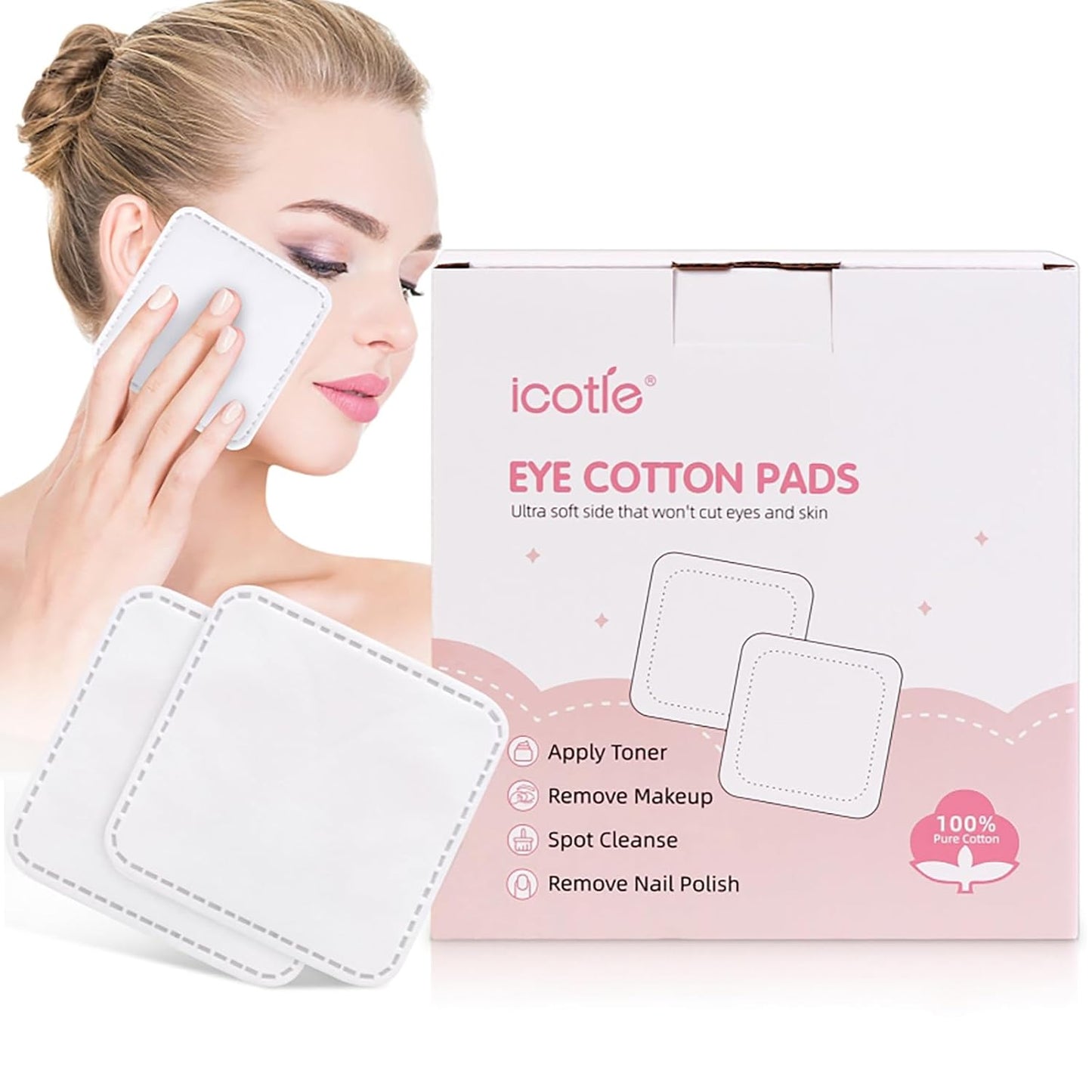 Ultra Soft 200-Count Eye Cotton Pads - 100% Cotton Makeup Remover for All Skin Types | Square Design